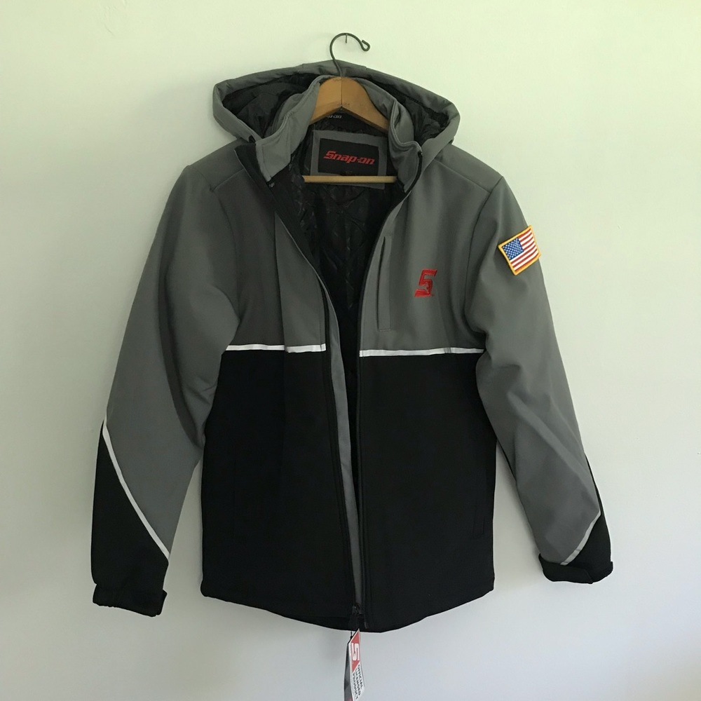 NWT Snap On Winter Gray Black Detachable Hood Reflective Jacket